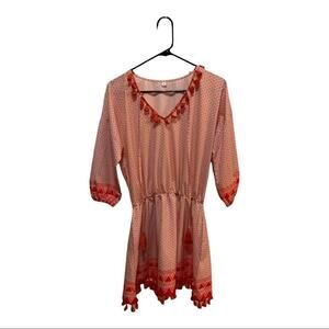 Red printed Aztec inspired smocking midi dress in size small! Super cute!